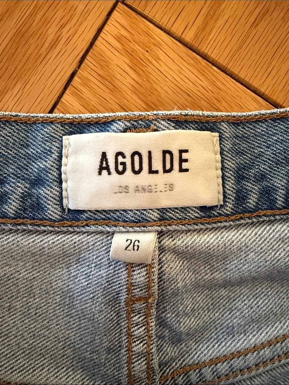 AGOLDE Parker Long Vintage Cutoff Denim Shorts in Swapmeet